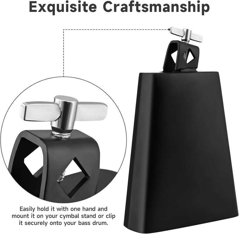 BALLMENT 6 Inch Cowbell and Cowbell Clamp, Cowbell Holder Percussion Accessory for Drum Sets, Adjustable Standard Cowbell Mount Holder, Bass Drum Hoop Up or Down Drum Key - Image 3